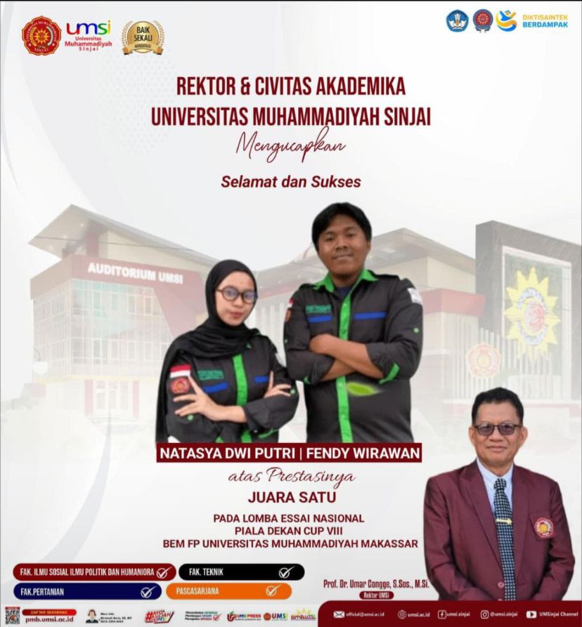 Mengukir Prestasi Nasional: Ferdi Wirawan dan Natasya Dwi Putri, Prodi Agroteknologi UMSi, Berhasil Meraih Puncak di Ajang Lomba Esai