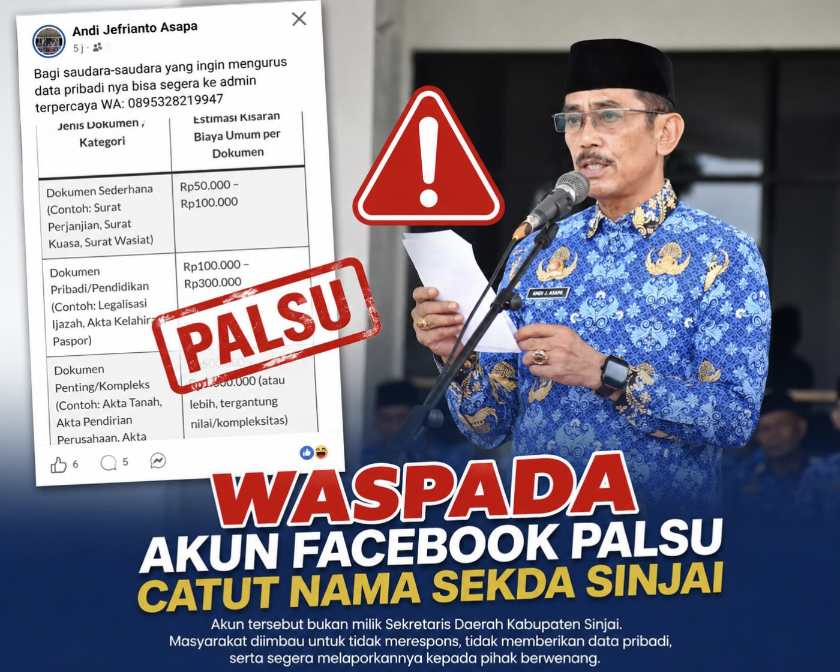 Waspada Modus Penipuan! Nama Sekda Sinjai Kembali Dicatut OTK di Medsos